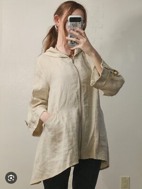For Cynthia Jackets & Blazers - NWOT For Cynthia Lightweight 100% Linen Cream Hooded Coat_L